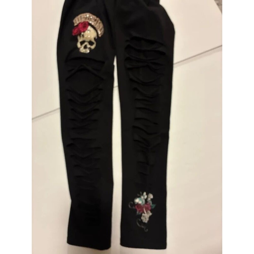 Womens Leggings with side cut outs, Skull with Rhinstones